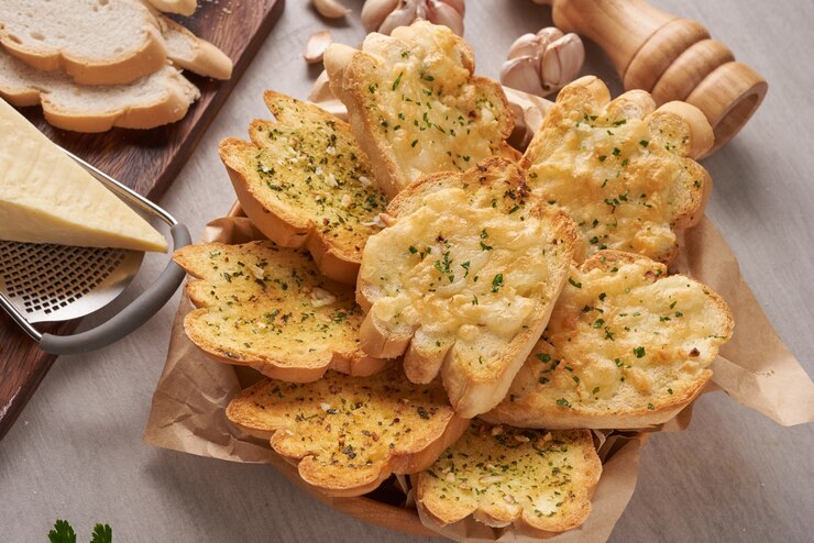 tasty bread with garlic cheese herbs kitchen
